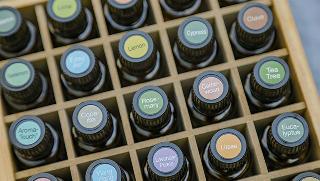 essential oil vials in tray
