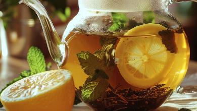 leamon and mint herb tea in glass jug